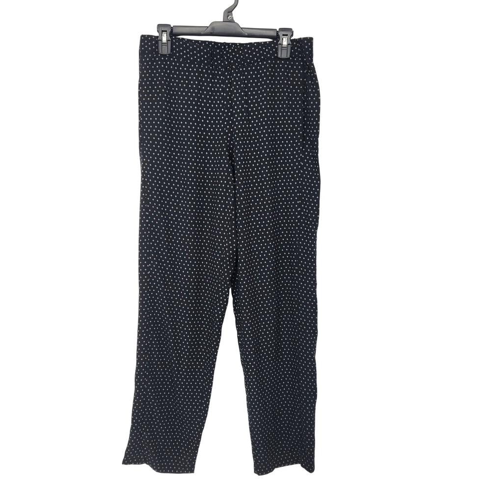 J. Jill Black White Dotted Geometric Straight Leg Elastic Waist Pants Small